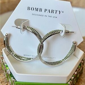 Bomb Party RBP6350 Always Turning Heads Peridot on Rhodium Hoop Earrings HTF